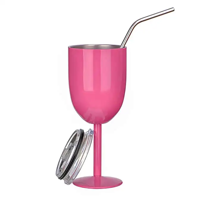 Wine Sippy Cup Vacuum Insulated Rose Wine Glasses With Spill Proof Lid Stainless Steel Wine Freezing Cups For Women Holiday And
