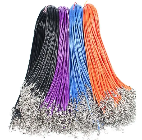 Colorido barato cordón de algodón encerado collar con broche de langosta y tamaño ajustable cadenas