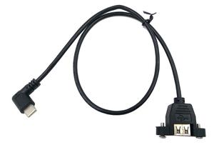 90 度直角 USB Type-C Male to Female USB2.0 A 带螺丝面板安装适配器 USB 扩展电缆