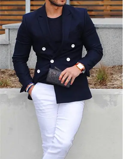 2019 azul marino traje de los hombres de moda conjunto doble-Breasted por 2 piezas trajes con pantalones abrigo todos los años ZYL051