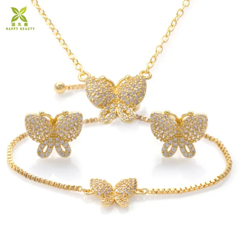 Nuovi gioielli di moda orecchini placcati in oro bracciale e collana con ciondolo set di gioielli con design a farfalla per ragazze