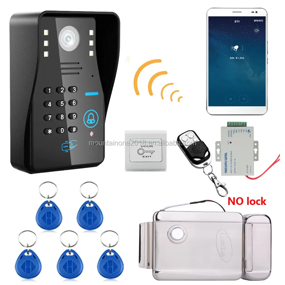 HD 720P Senza Fili WIFI RFID Password di Video Telefono Del Portello Del Campanello Intercom Sistema di Visione Notturna + Serratura Elettronica + impermeabile Acc