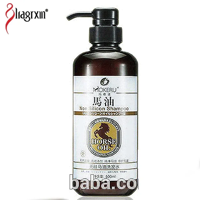 Champú de cuidado superior, al por mayor, aceite de caballo, 500ml, champú sin silicona, champú nutritivo para el cabello suave negro