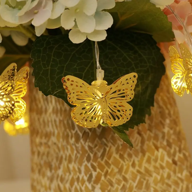 Lampu Pesta Motif Kupu-kupu Natal LED Mewah, Lampu Pesta, Ornamen Tali Peri, Karangan Bunga Natal