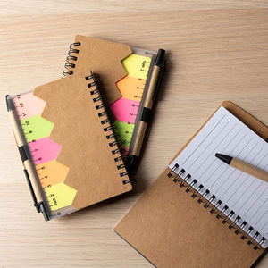 Multi-Functional Pocket Spiral Kraft <strong>Notebook</strong> Novelty Paper <strong>Notepad</strong> with Self-Adhesive Sticky Note and Pen for <strong>Memos</strong> and Notes - Product Image 1