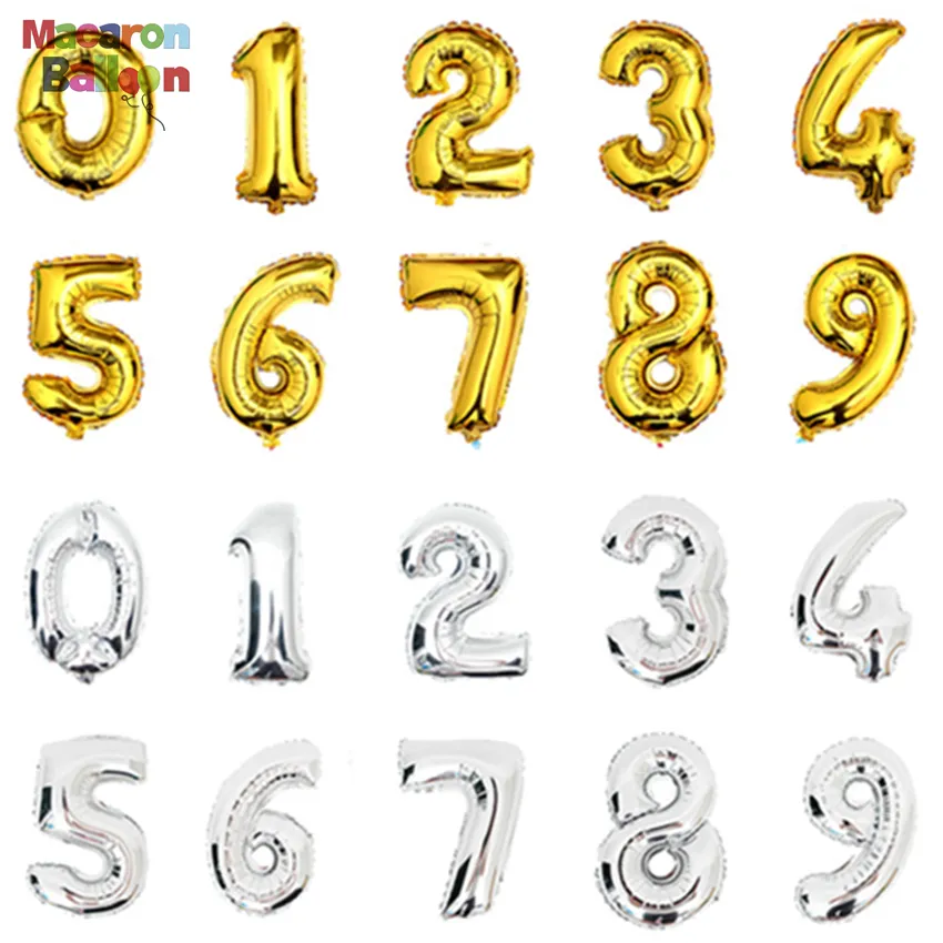 Globos de helio dorados y plateados de aluminio, decoración de feliz cumpleaños, gran boda, número gigante, 32 pulgadas, KBF100