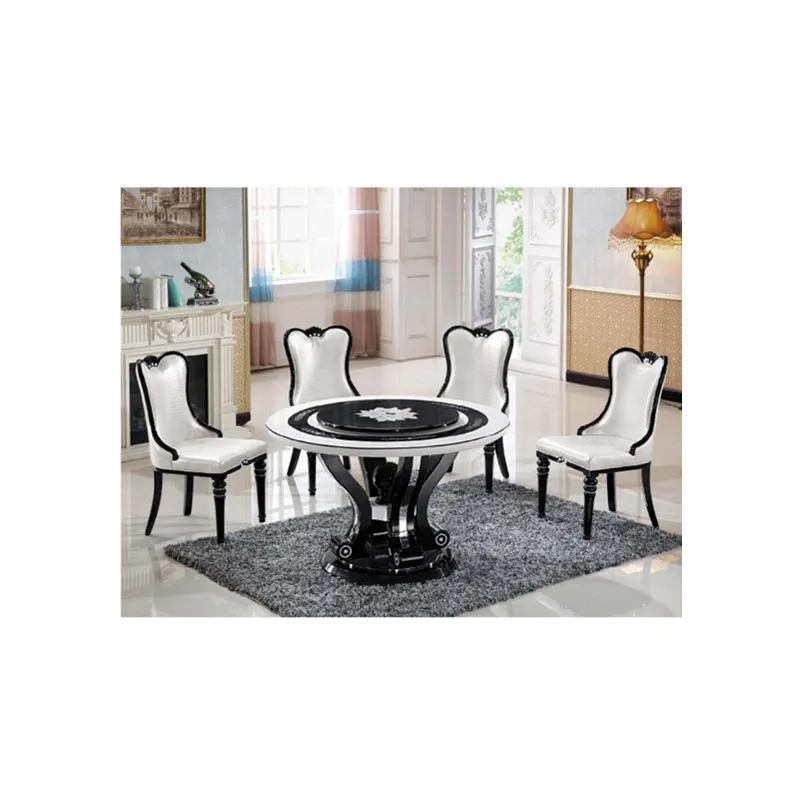 Ensemble de table de salle à manger de cuisine, couleur or antique, de style européen, table ronde classique de luxe, pour 4 ou 6 personnes