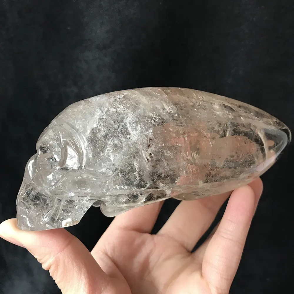 Ym — têtes en quartz naturel sculpté à la main, crâne alien sculpté, taille de vie, quartz fumé, longues têtes à vendre
