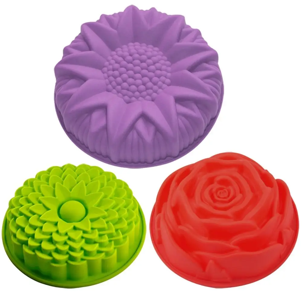 Moldes de silicona con forma de flor para pastel de pan, bandeja antiadherente para hornear con forma de rosa de crisantemo, girasol redondo grande