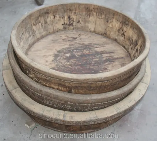 Antico bacino in legno massello orientale riciclato