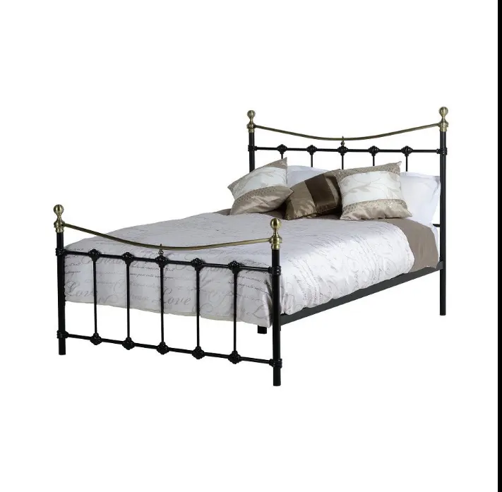 Couleur laiton Antique Lit Double 4ft6 En Métal Noir ou Crème lit cadre