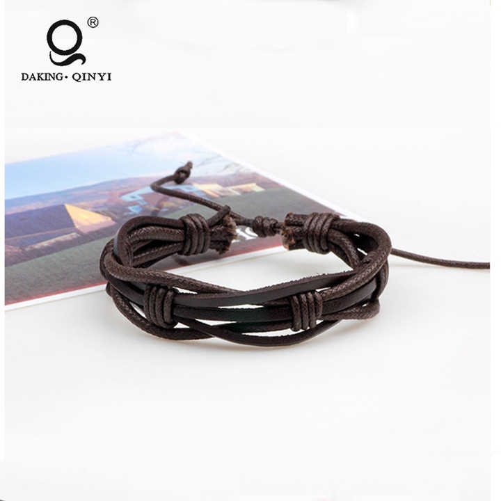 Gelang Anyaman Buatan Tangan Kulit Imitasi Tali Lilin Cokelat Populer Mode Grosir
