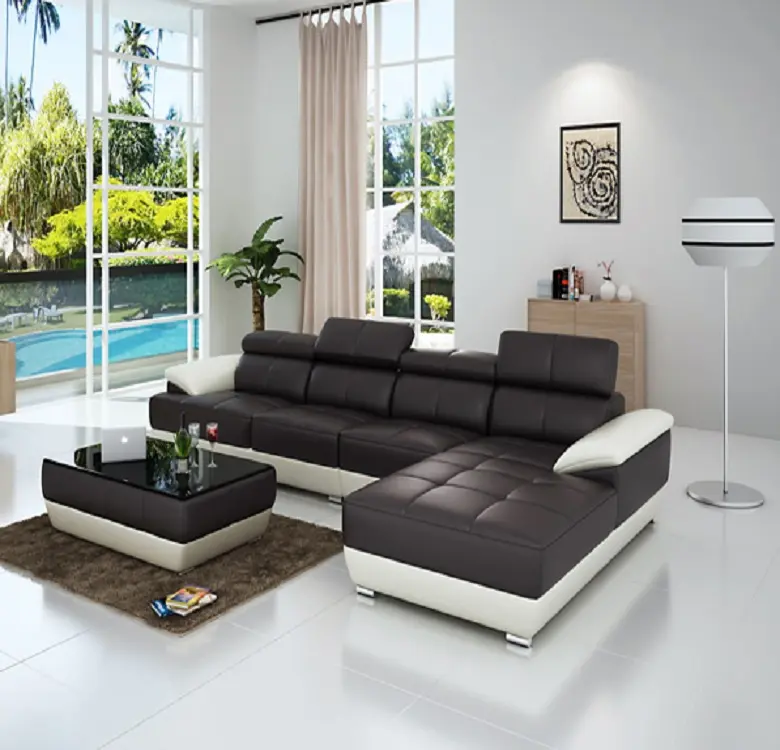 सस्ते सफेद और काले एल आकार कमरे में रहने वाले फर्नीचर सोफा सेट