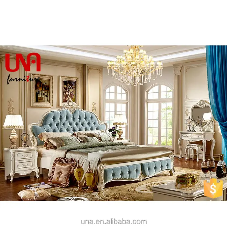 Ensembles de chambre à coucher de style français meubles nouveau style campagnard classique flanelle velours tête de lit élégant King Size