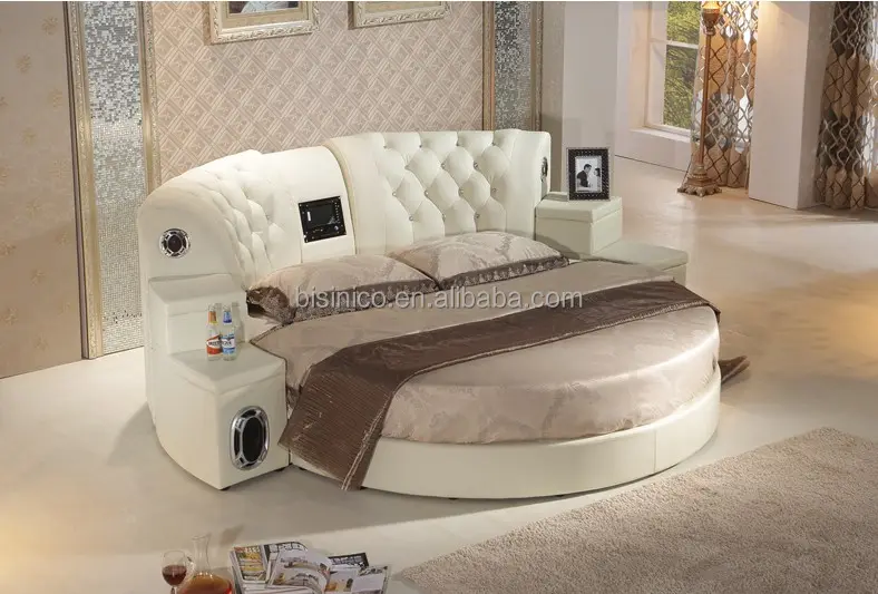 Bisini Massage Genuine Leather DVD Round Bed with Speaker, Hotel Massage Sex Round bed , Music Massage Round Bed with Mattress