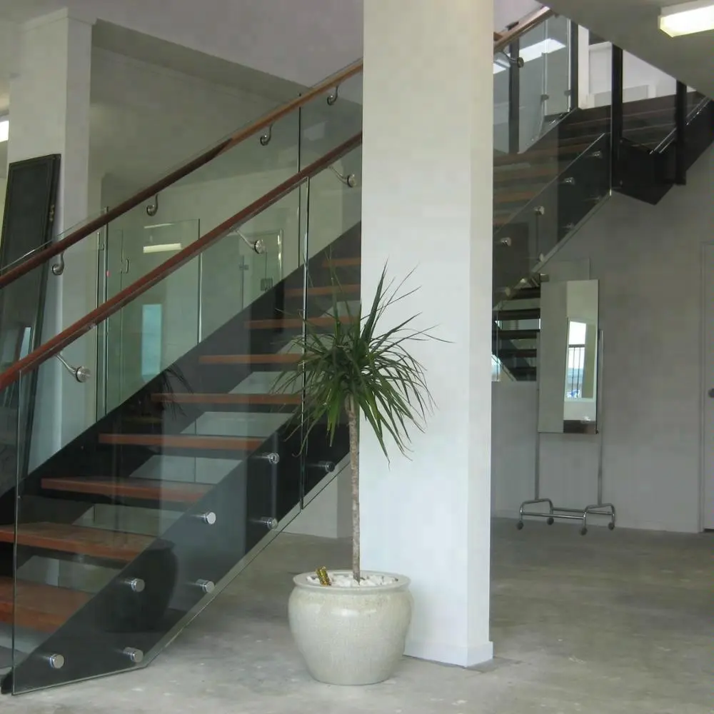 Fábrica de China, estilo moderno, barandilla de cristal de alta calidad, diseño de escalera de madera kerala