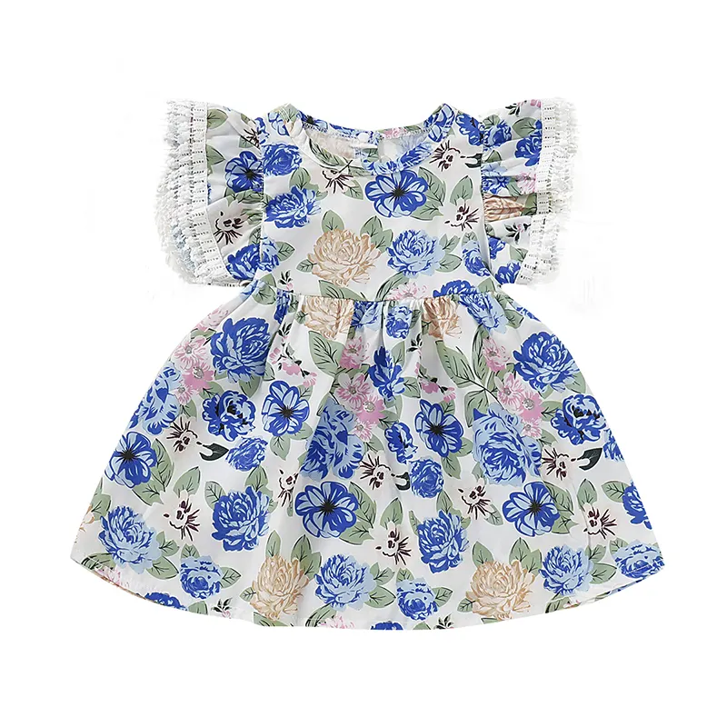 Vestiti del bambino 2-6 anni di età del bambino del bambino di estate della ragazza popolare blu a strisce verticale della cinghia del vestito