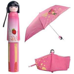 神奇的批发便宜可爱的日本娃娃形状三折叠迷你伞瓶伞出售 - Product Image 1
