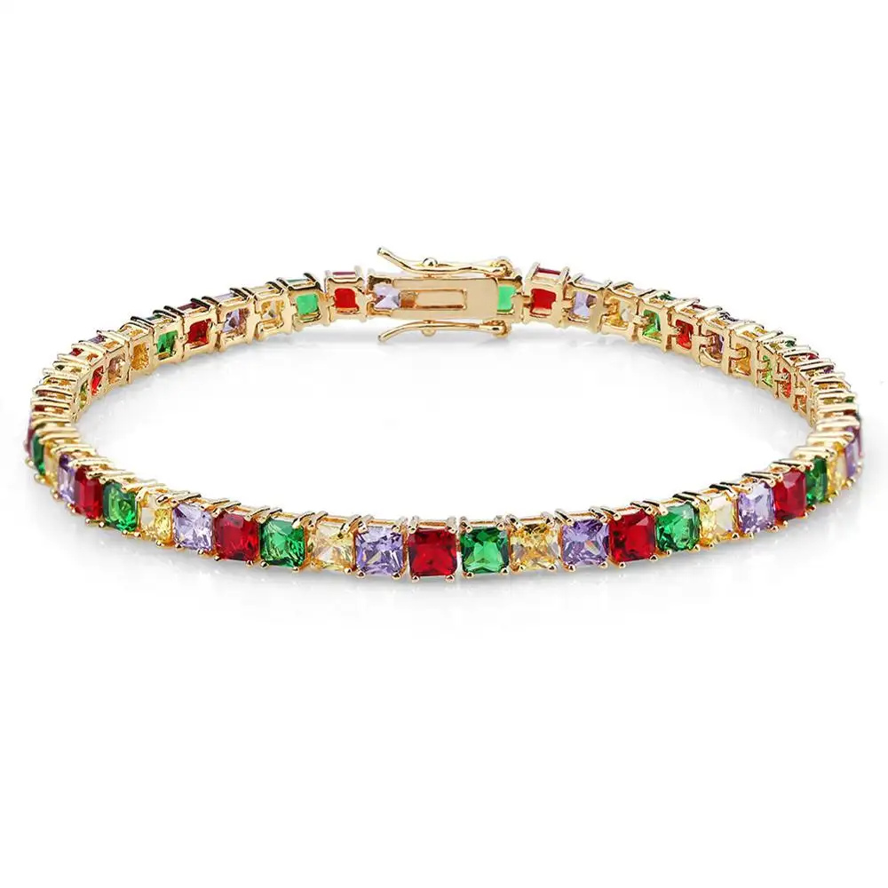 4MM width Mixed Color Cuban Chain Bracelet Men's Hip hop Jewelry Iced Out AAA Zirconia Gold Silver Rose Bracelet