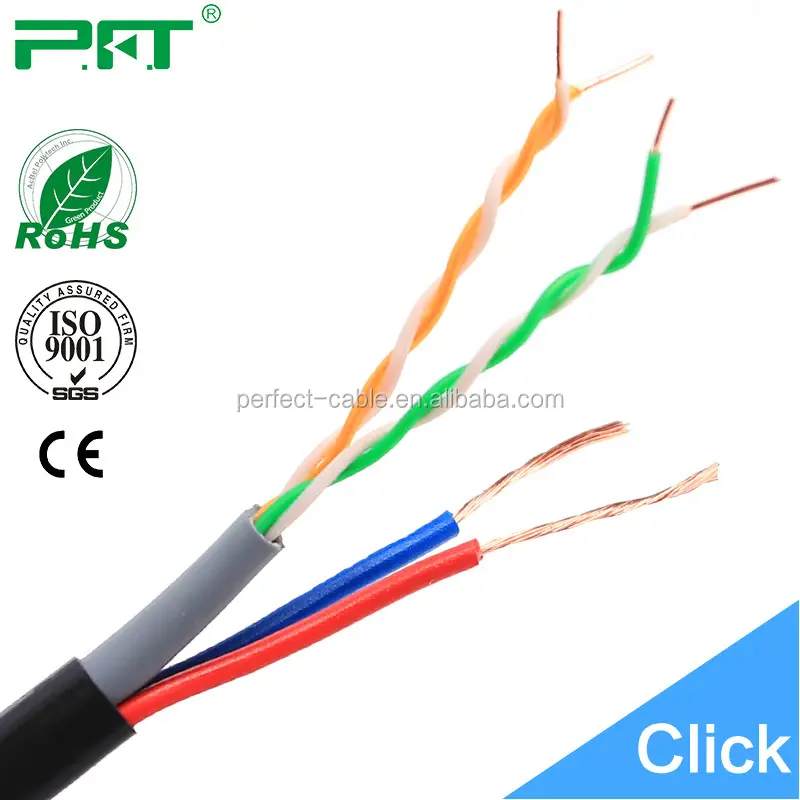 Perfecto fábrica de cable utp cable cat5e + cable de alimentación RVV * 2*0,5