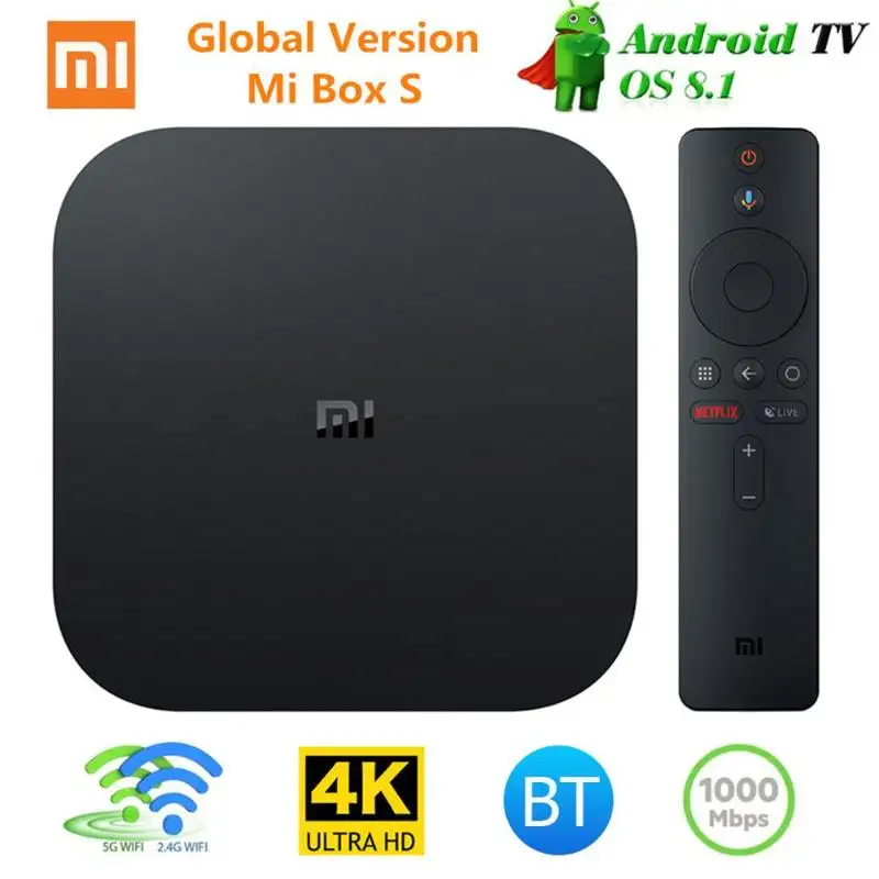 Orijinal küresel xiaomi Mi kutusu S 4K HD Android 8.1 dört çekirdekli taşınabilir medya oynatıcı DDR3 2G 1000Mbps akıllı TV kutusu ab tak