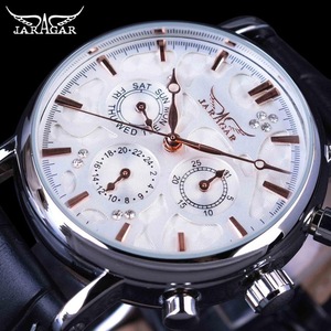 Männer Uhren JARAGAR Marke Automatische Mechanische Uhr Männlichen Echtem Leder Business Armbanduhr Datum Woche Display 24 Stunden Uhren