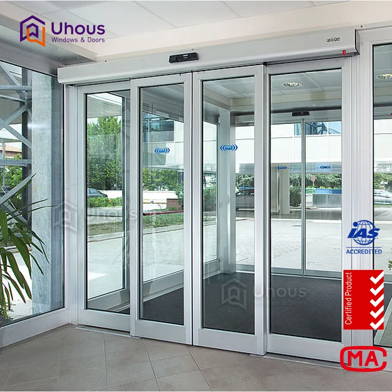 Dernier modèle de porte coulissante en verre à capteur automatique Design graphique Porte coulissante moderne en alliage d'aluminium personnalisée