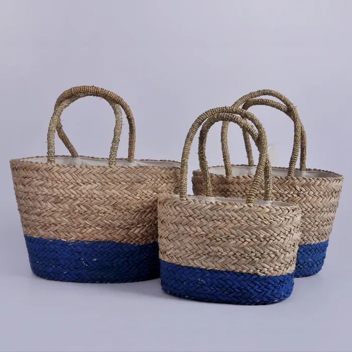 Bali Raffia Handmade Woven Grass Women Summer Shopping Storage Handle Bag Seagrass Straw Tote Beach Basket Wholesale