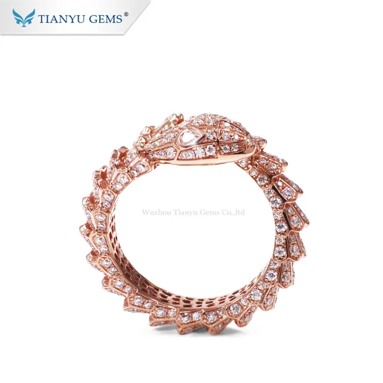 Tianyu драгоценные камни под заказ, 14 к, 18 К, розовое золото с муассанитом, дизайнерское кольцо в форме змеи