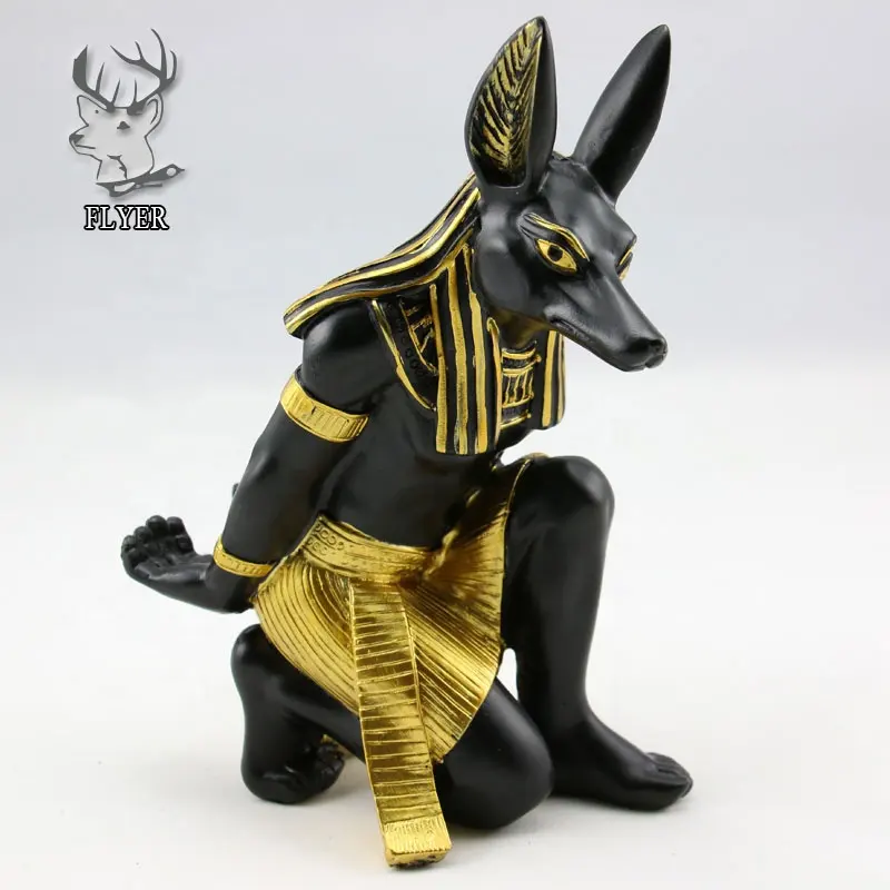 ของตกแต่งกลางแจ้งขนาดชีวิต Anubis เรซิ่นรูปปั้นโบราณพระเจ้าอียิปต์ประติมากรรมสุนัขเป็นอุปกรณ์บ้าน