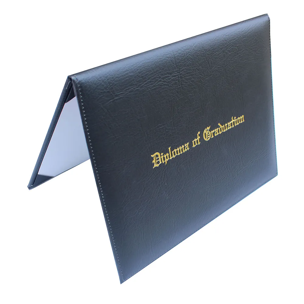 PU Leather A4 File Graduation Diploma Cover Certificate Holder - Black