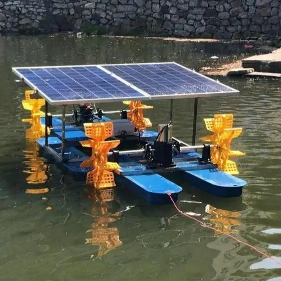 Pannello solare stagno di pesce attrezzature acquacoltura solar powered ruota a pale aeratore con 4 giranti