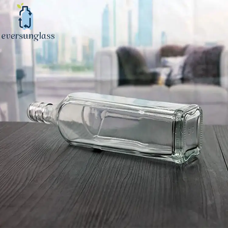 250 ml square body transparent empty vodka glass bottle