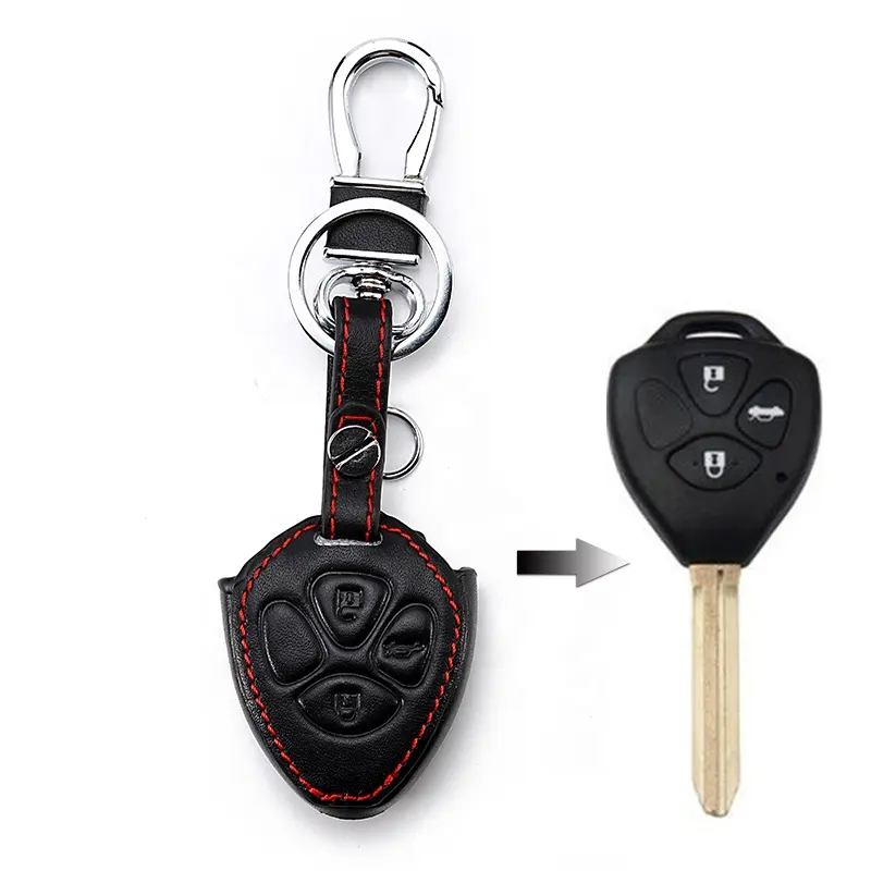 Vera Pelle Remote Control Car Keychain Caso Della Copertura Chiave Per Toyota Camry Corona RAV4 Corolla Prado Prius 3 Pulsanti Smart chiave