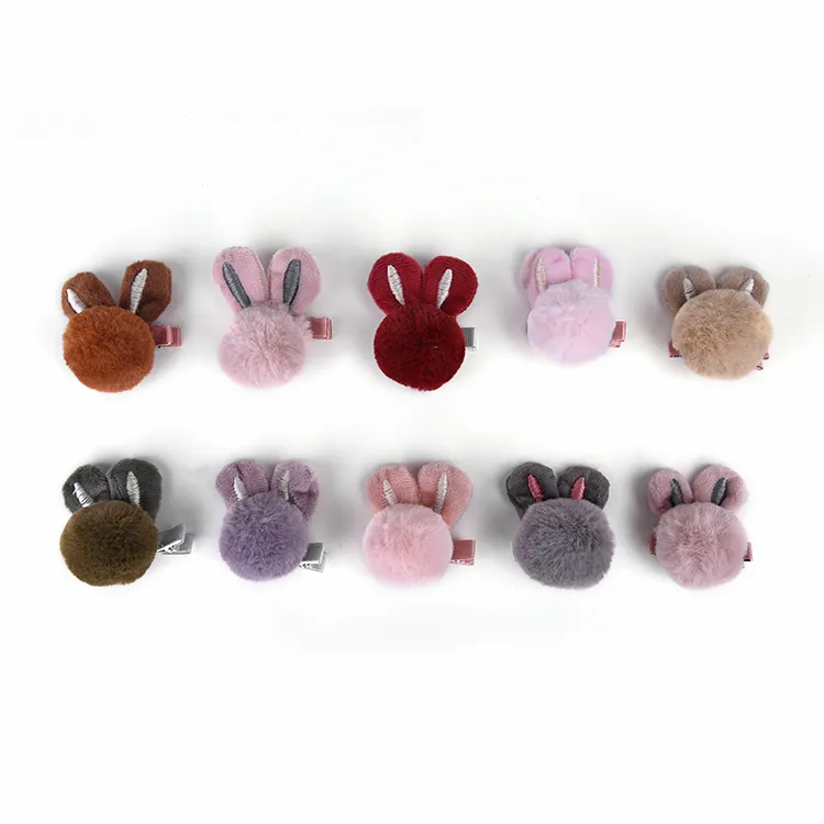 Barato de moda bebé niñas conejo cabeza Pom accesorios para el pelo Clips