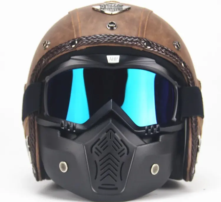 Мотоциклетный шлем из искусственной кожи с открытым лицом, для мужчин и женщин, углеродное волокно, рисунок 3/4, открытый шлем для езды на мотоцикле, защитный шлем