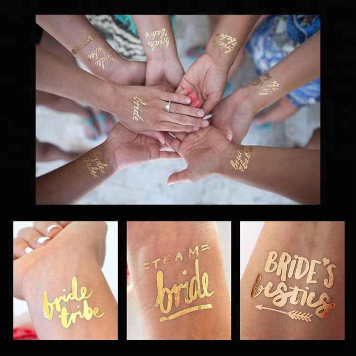Custom Individually Packaged Temp Flash Bachelorette Tattoos Gold Team Bride Temporary Tattoo