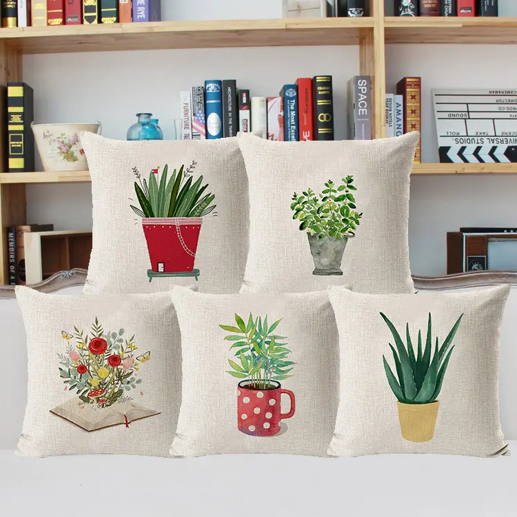 Almohada suculenta verde, planta Tropical pintada a mano, temática de jardinería botánica Agave, OEM, venta al por mayor, nuevo diseño, funda de cojín