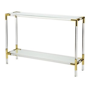 Modern Furniture Lucite Side Table With Gold Metal and Glass Acrylic <strong>Tall</strong> Console Table for Living Room
