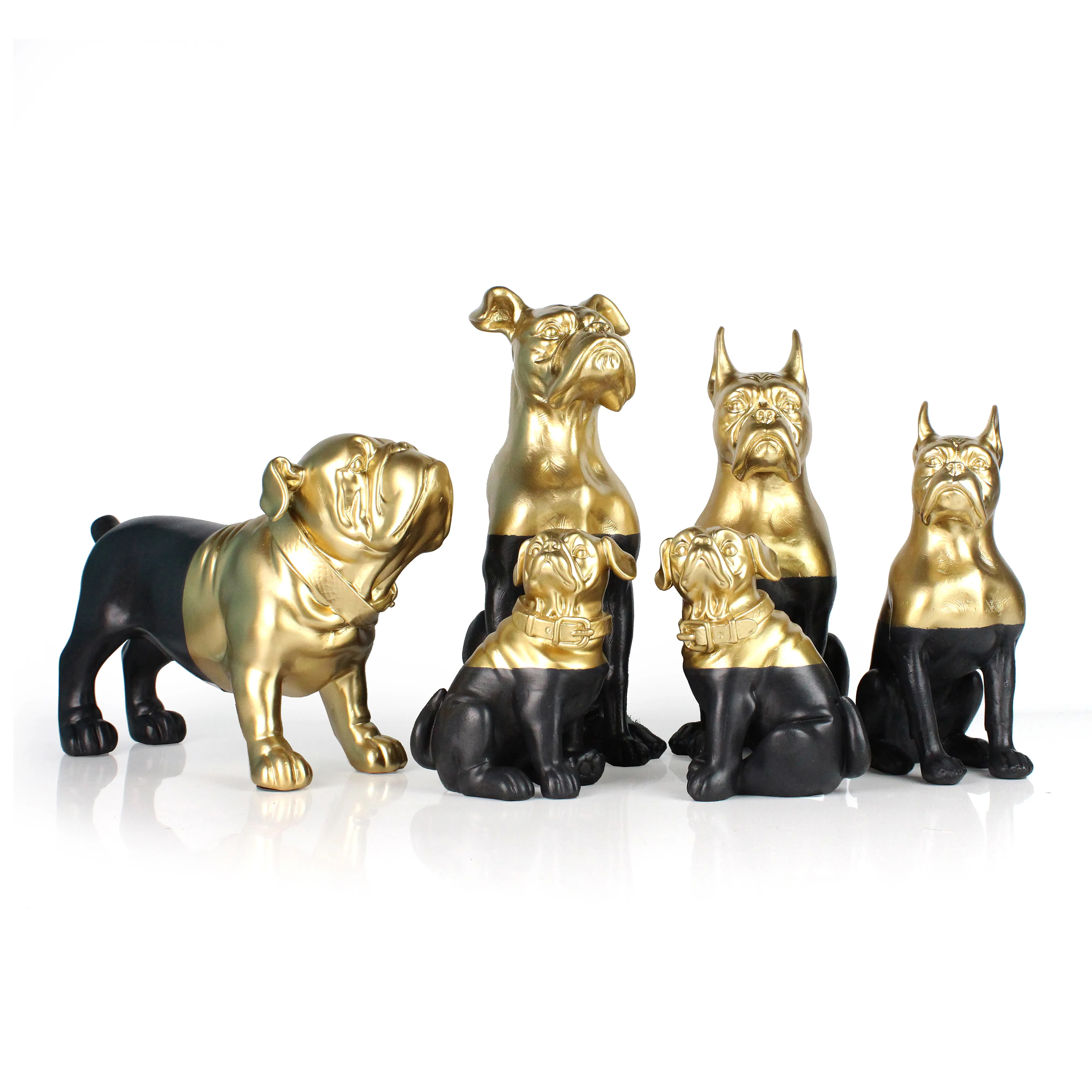 Reçine hayvan siyah altın İngilizce fransızca Bulldog yavruları heykeli köpek heykelcik