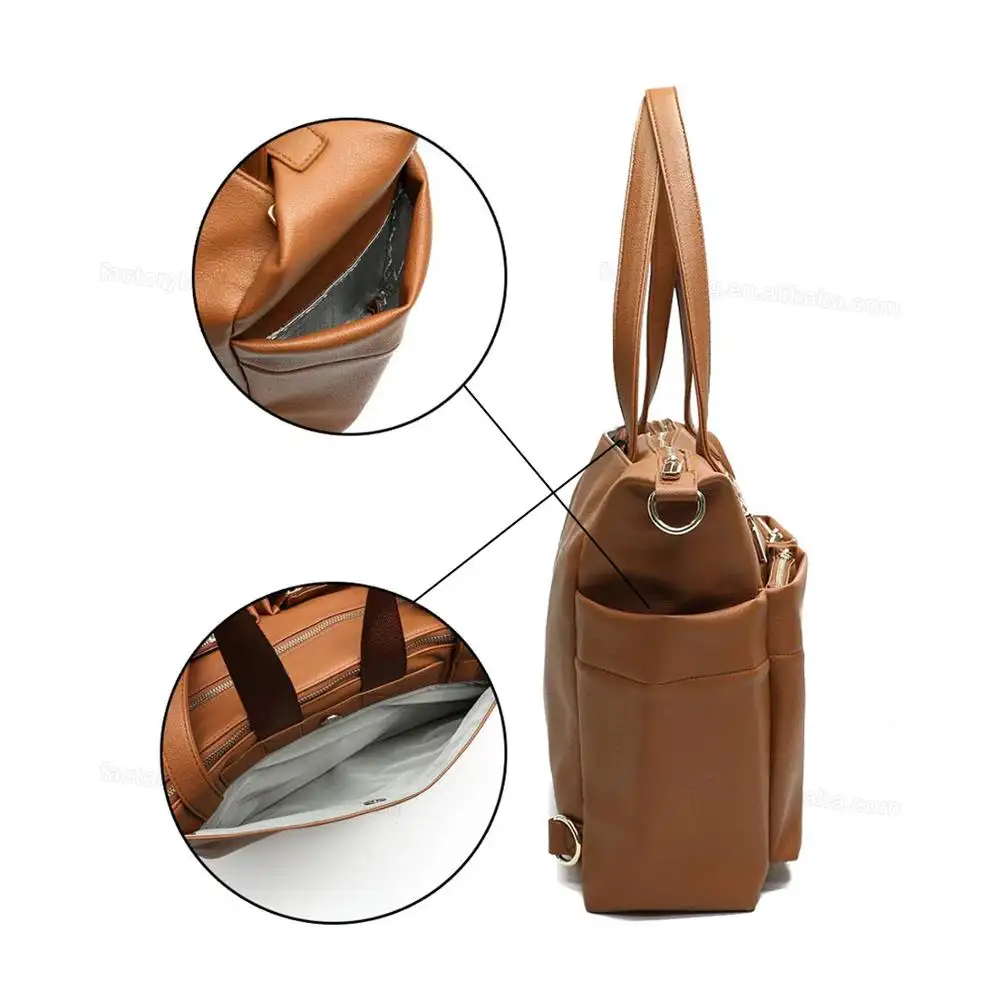 Mochila de cuero para pañales, bolso de bebé, bolsa de pañales, bolso de mano con cambiador