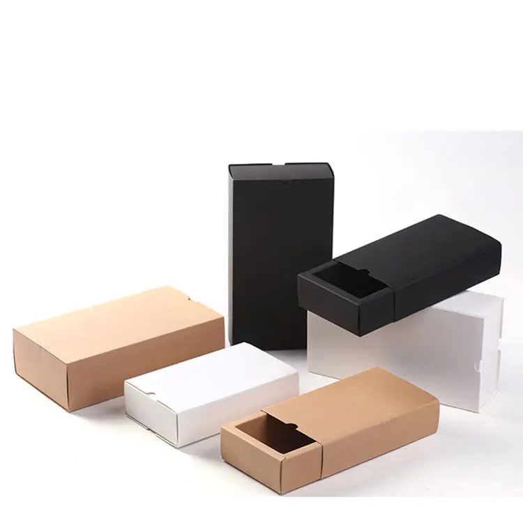 Noir Tiroir Boîte Package Personnalisé Boîte Recyclable Papier Kraft Kraft Papier 3-5 Jours Cadeau et Artisanat Cadeau Emballage HXD-A027 Durable