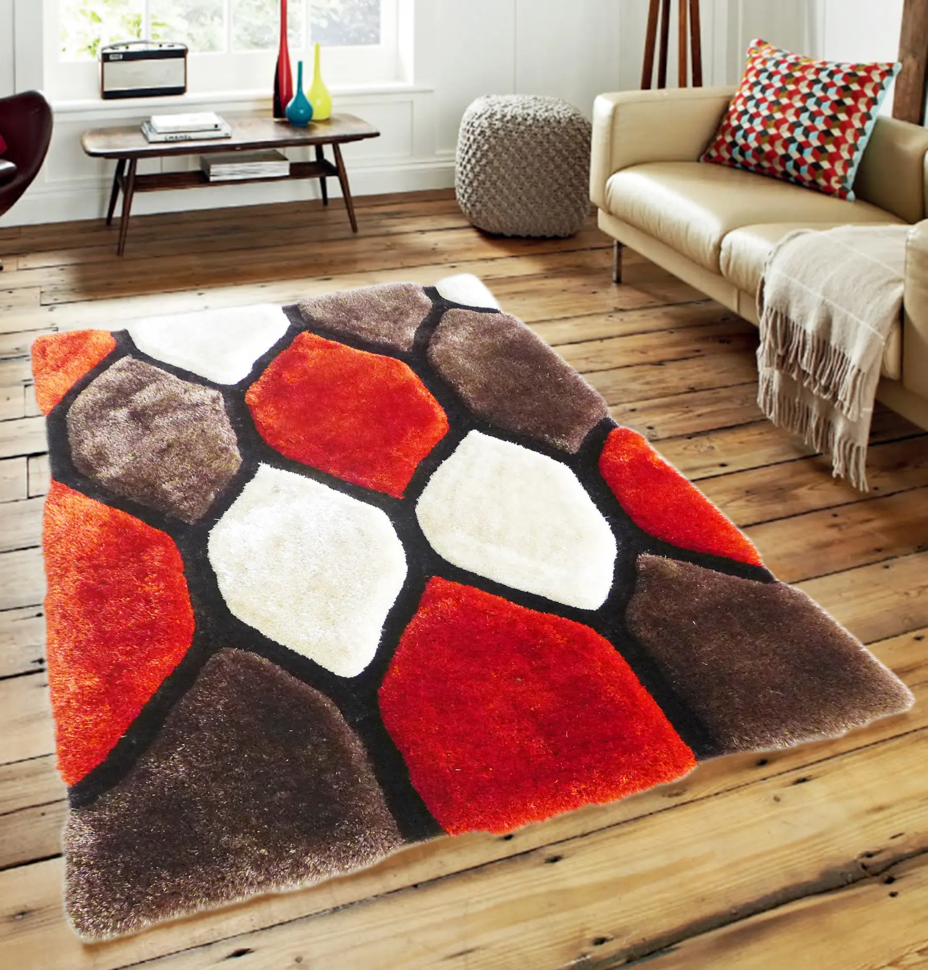 Patrón de diamante tamaño personalizado elegante 3D alfombra peluda/alfombras 3D sala de estar