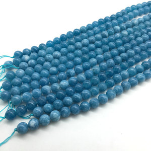 Wholesale 4mm 6mm 8mm 10mm Smooth Round Bead White <strong>Jade</strong> Dyed <strong>Blue</strong> <strong>Jade</strong> Beads for Making Necklaces