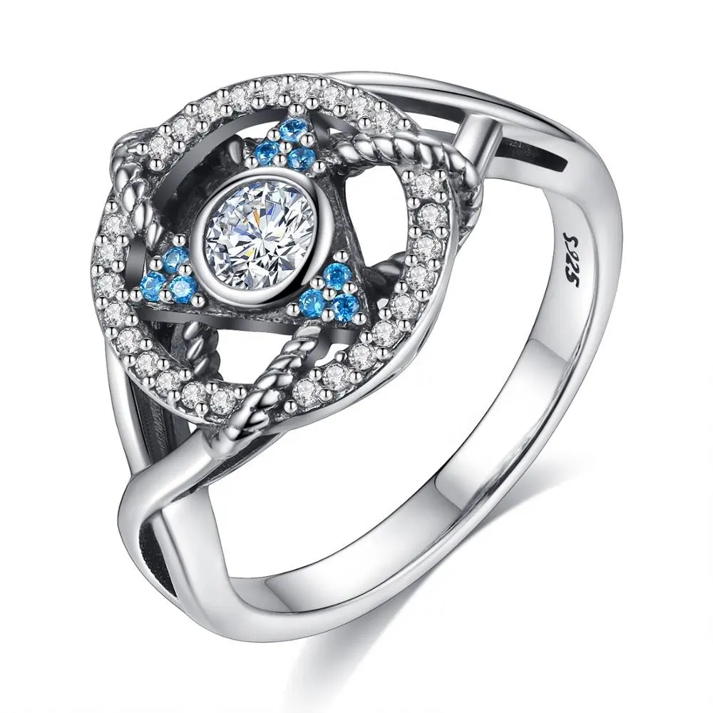 Joyería personalizada de dedo en forma de triángulo azul CZ anillo de Plata de Ley 925