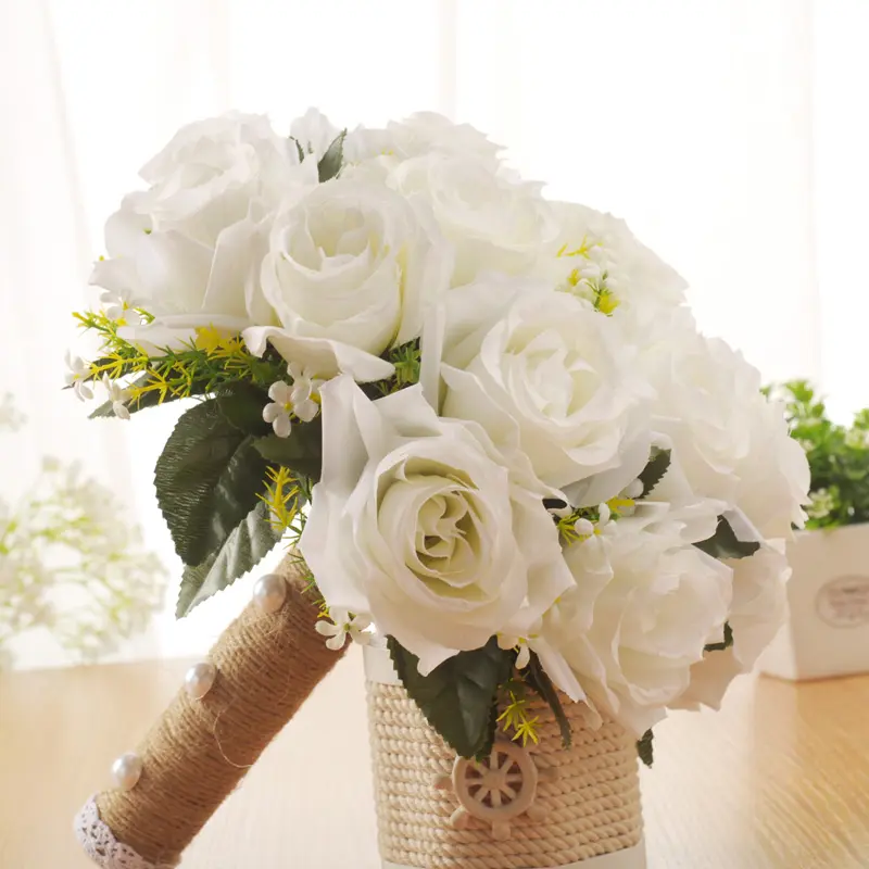 Ramo de novia de boda de cuerda de cáñamo con flor Artificial europea