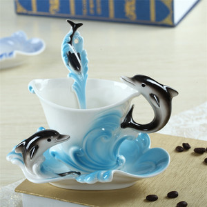 งานฝีมือของขวัญ3D การออกแบบปลาโลมาเคลือบแก้วกาแฟถ้วย - Product Image 2