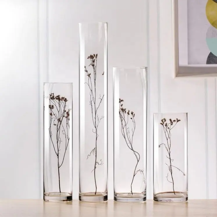 Tall Clear Desktop Acrylic Glass Plastic Cylinder Vases For Wedding Decor centre piece