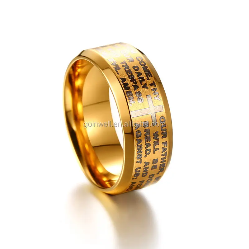 Anillos de joyería de oro de acero inoxidable, producto personalizado de Jesús, texto en español, anillo de rotario peruano