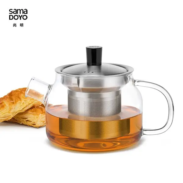 Metal süzgeç kapaklı SAMADOYO borosilikat cam çay demliği Clear cam çaydanlık